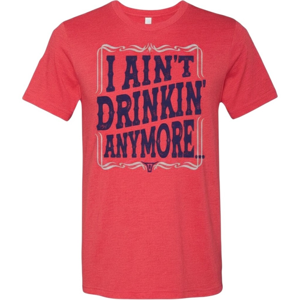 Kevin Fowler Mens Ain't Drinkin Anymore Graphic Tee Red Heather Country Music‎